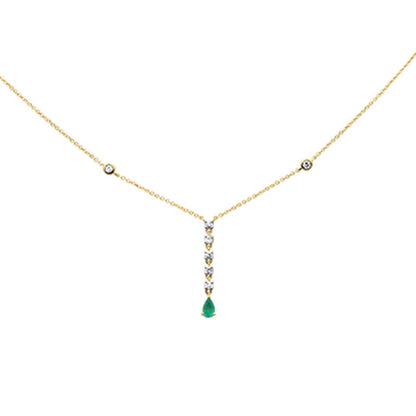 Muse Jewelry .43ct G SI 14K Yellow Gold Diamond & Emerald Gemstone Pendant Necklace 16+2" Long