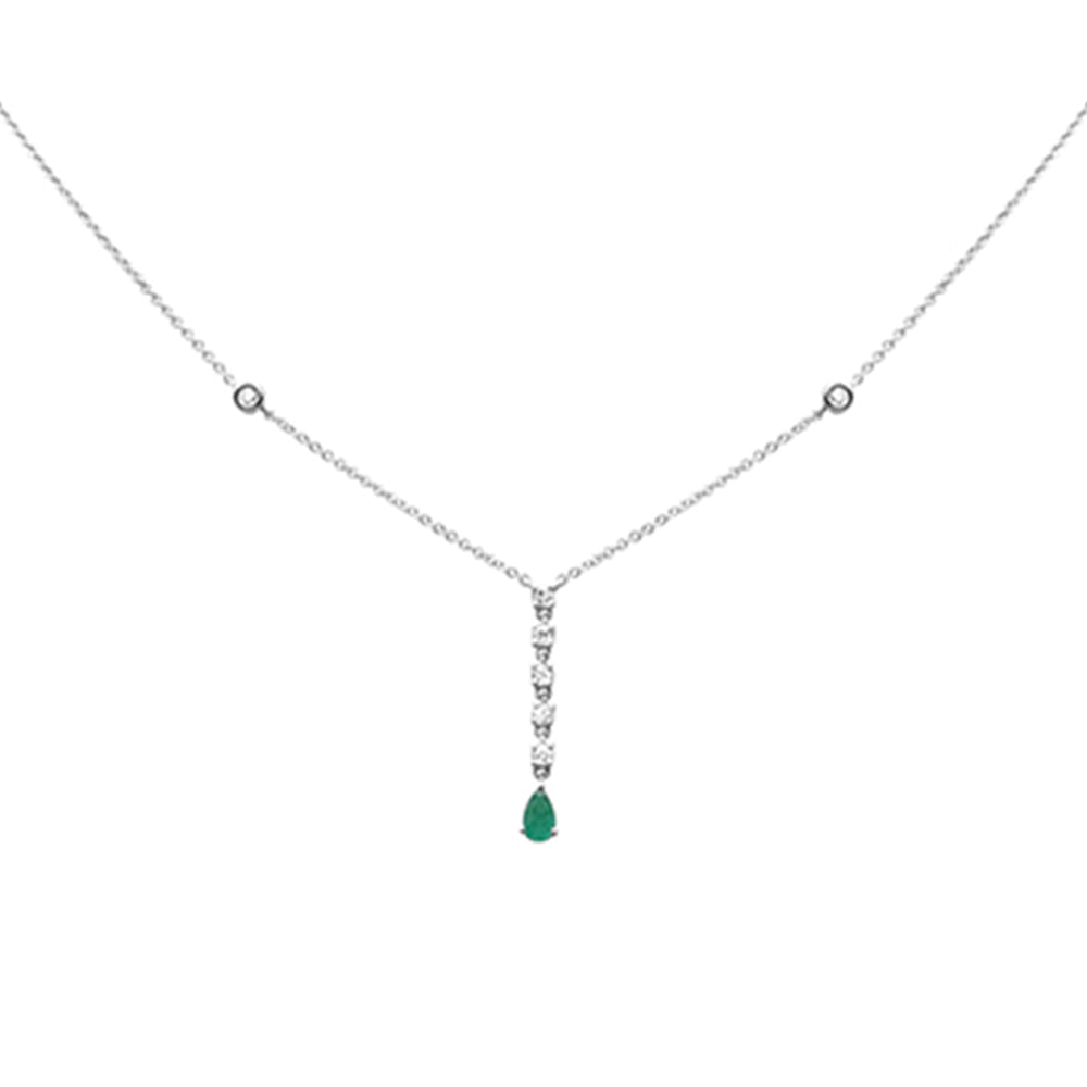 Muse Jewelry .38ct G SI 14K White Gold Diamond & Emerald Drop Pendant Necklace 16" + 2" Ext