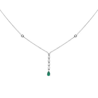 Muse Jewelry .38ct G SI 14K White Gold Diamond & Emerald Drop Pendant Necklace 16" + 2" Ext