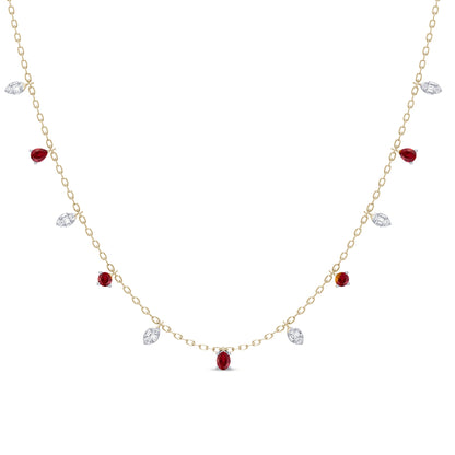 Muse Jewelry 1.11ct G SI 14K Yellow Gold Diamond & Ruby Gemstone Pendant Necklace 16+2" Long