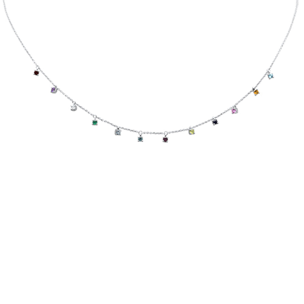 Muse Jewelry .78ct G SI 14K White Gold Diamond & Multi Color Gemstones Pendant Necklace 16+2" Long