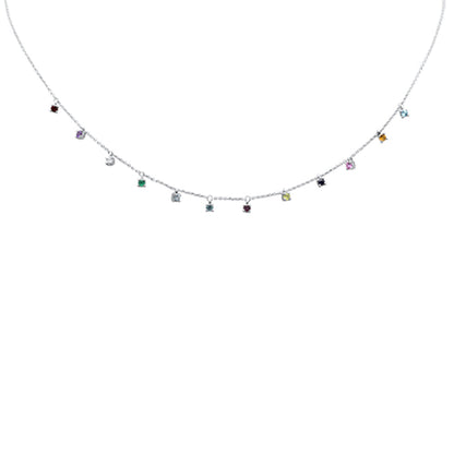 Muse Jewelry .78ct G SI 14K White Gold Diamond & Multi Color Gemstones Pendant Necklace 16+2" Long