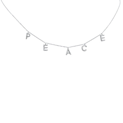 Muse Jewelry .32ct G SI 14K White Gold Diamond "PEACE" Pendant Necklace 16+2" Long