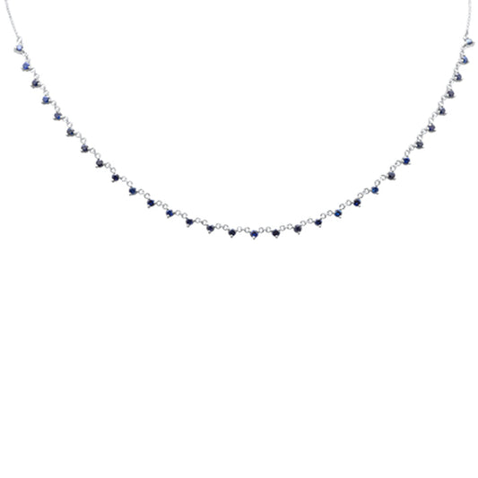 Muse Jewelry 2.75ct G SI 14K White Gold & Diamond Blue Sapphire Gemstone Pendant Necklace 16+2" Long