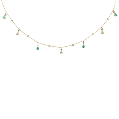 Muse Jewelry 1.09ct G SI 14K Yellow Gold Diamond & Emerald Gemstone Pendant Necklace 16+2" Long