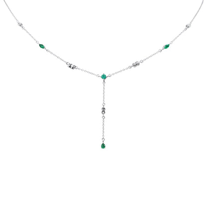 Muse Jewelry .74ct G SI 14K White Gold Diamond & Emerald Gemstone Pendant Necklace 16+2" Long