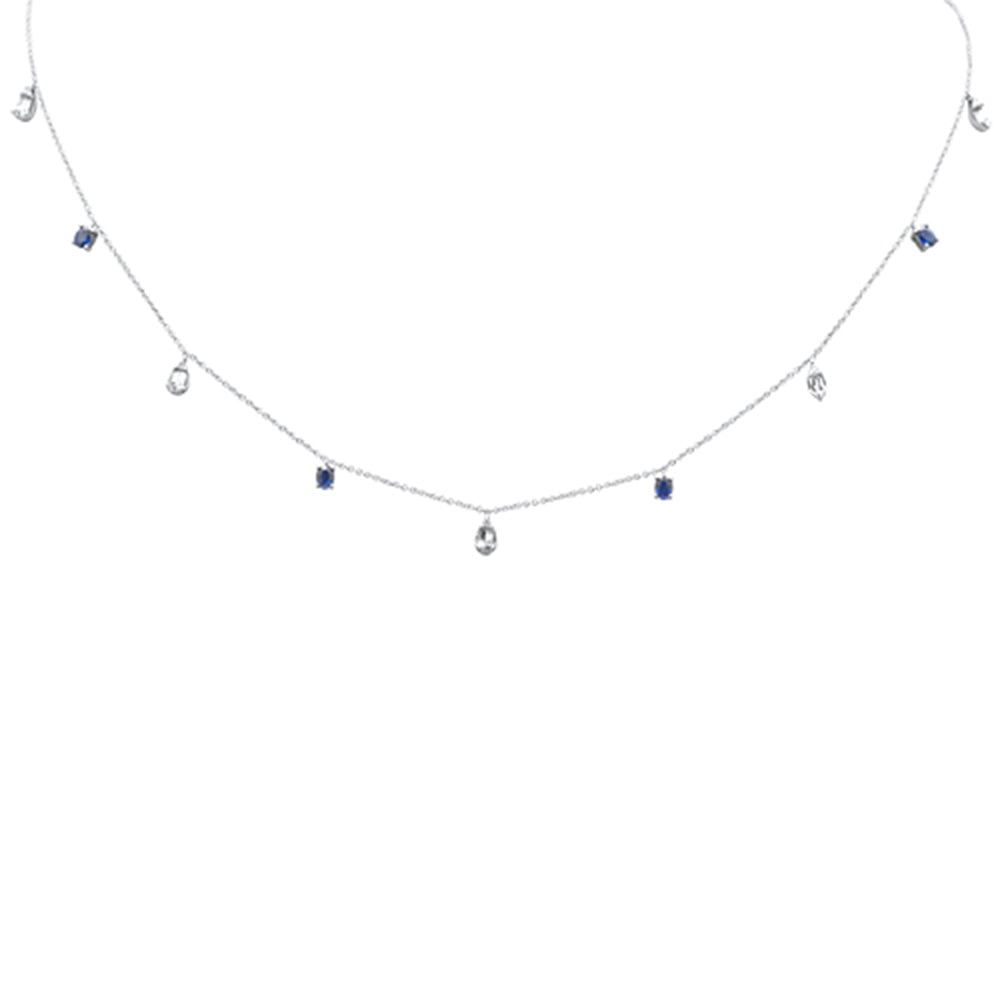 Muse Jewelry 1.18ct G SI 14K White Gold Diamond & Blue Sapphire Gemstone Pendant Necklace 16+2" Long