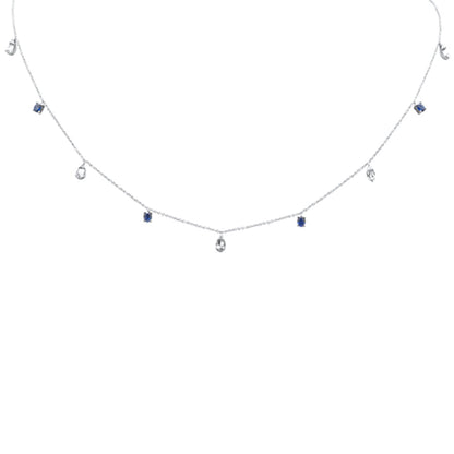 Muse Jewelry 1.18ct G SI 14K White Gold Diamond & Blue Sapphire Gemstone Pendant Necklace 16+2" Long