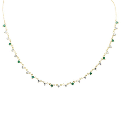 Muse Jewelry 1.62ct G SI 14K Yellow Gold Diamond & Emerald Gemstone Pendant Necklace 16+2" Long