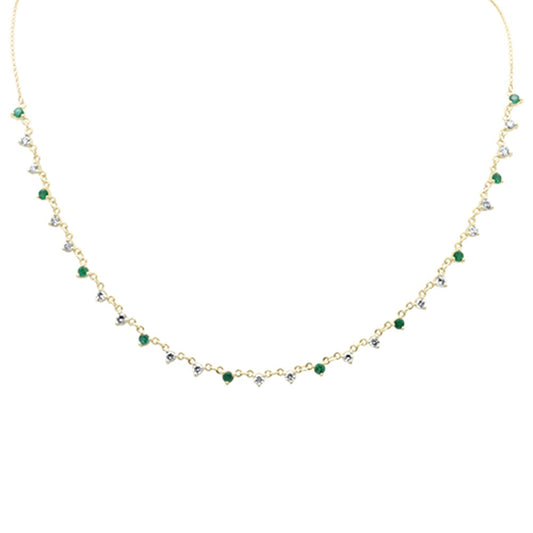 Muse Jewelry 1.62ct G SI 14K Yellow Gold Diamond & Emerald Gemstone Pendant Necklace 16+2" Long
