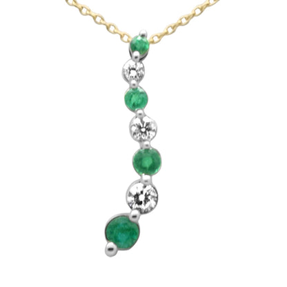 Muse Jewelry .47ct G SI 14K Yellow Gold Diamond & Emerald Gemstones Journey Pendant Necklace 18" Long Chain