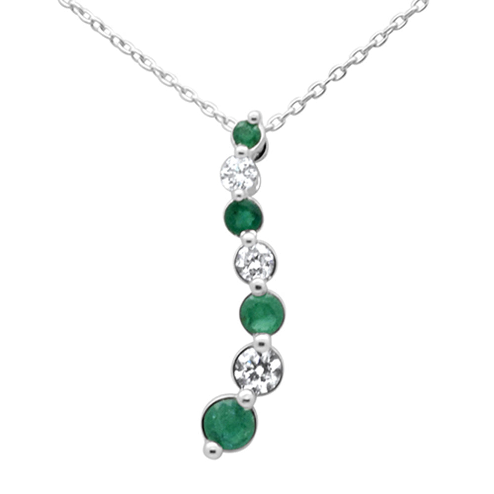 Muse Jewelry .47ct G SI 14K White Gold Diamond & Green Emerald Gemstone Pendant Necklace 18" Long