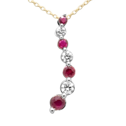 Muse Jewelry .59ct G SI 14K Yellow Gold Diamond & Ruby Gemstone Journey Pendant Necklace 18" Long Chain