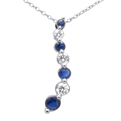 Muse Jewelry .21ct, .42ct G SI 14K White Gold Diamond & Blue Sapphire Gemstones Pendant Necklace 18" Long Chain