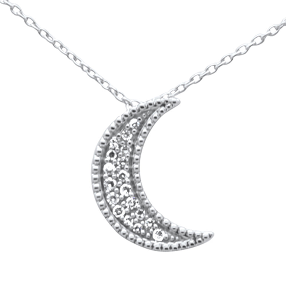 Muse Jewelry .10ct G SI 14K White Gold Diamond Half Moon Pendant Necklace 18" Long Chain