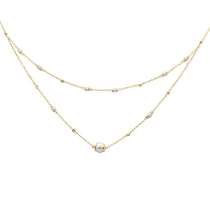 Muse Jewelry .20ct G SI 14K Yellow Gold Diamond Double Chain Pearl Pendant Necklace 16+2" Long