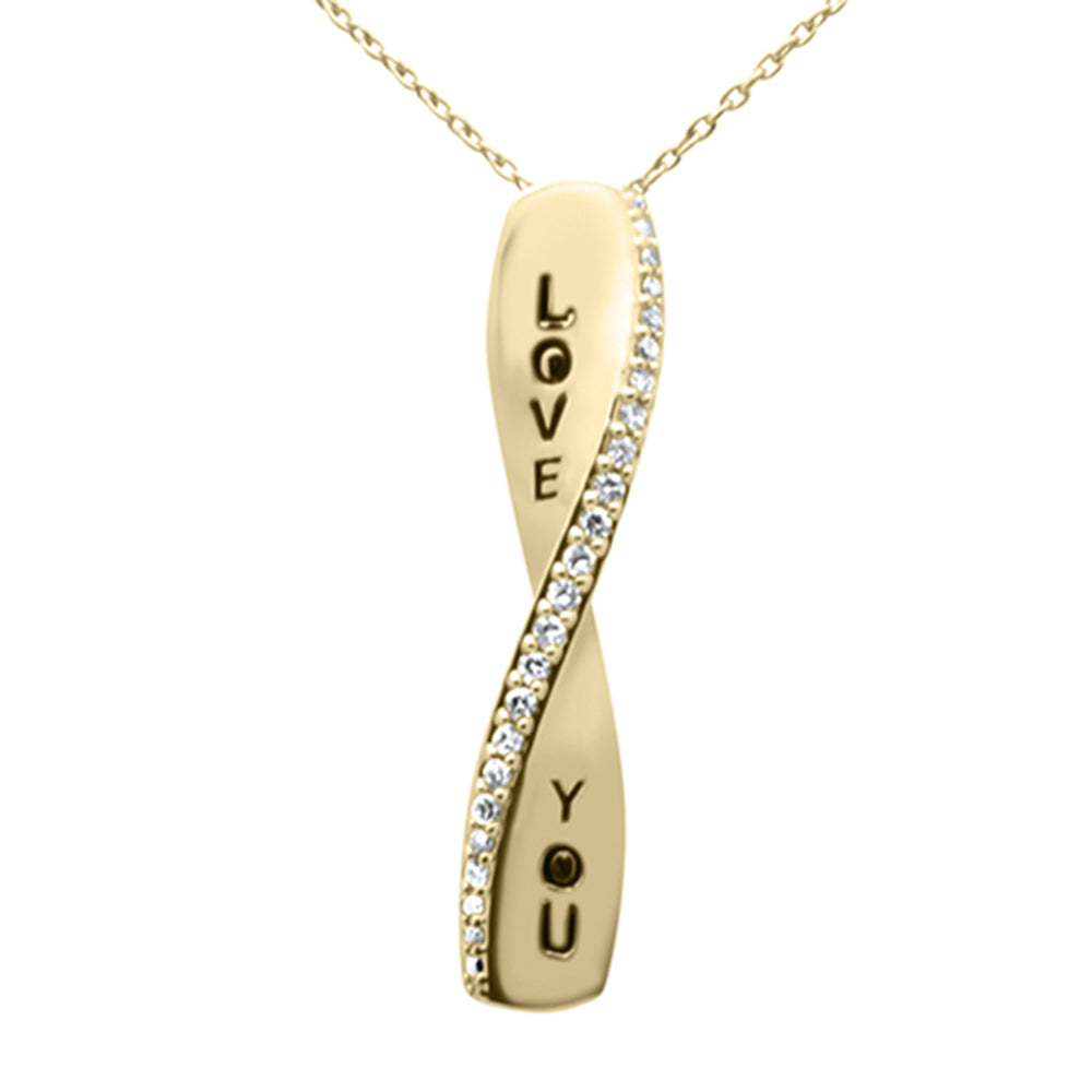 Muse Jewelry .13ct G SI 14K Yellow Gold Diamond "Love You" Engraved Pendant Necklace 18" Long Chain