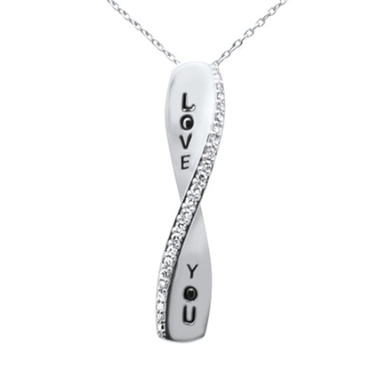 Muse Jewelry .13ct G SI 14K White Gold Diamond "Love You" Engraved Pendant Necklace 18" Long Chain