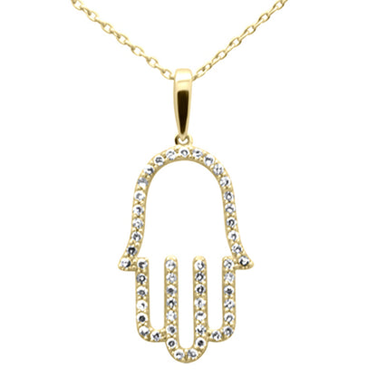 Muse Jewelry .25ct G SI 14K Yellow Gold Diamond Hand of Hamsa Pendant Necklace 18" Long Chain