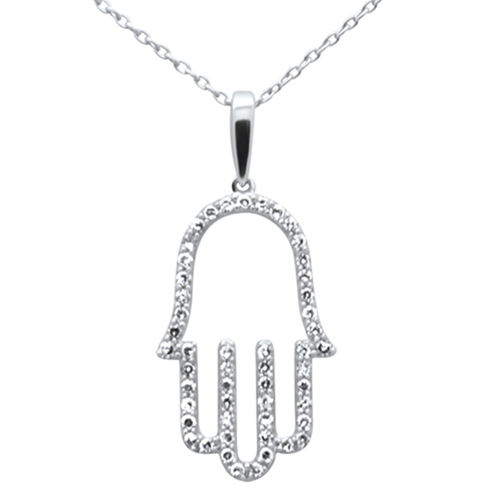 Muse Jewelry .25ct G SI 14K White Gold Diamond Hand of Hamsa Pendant Necklace 18" Long Chain