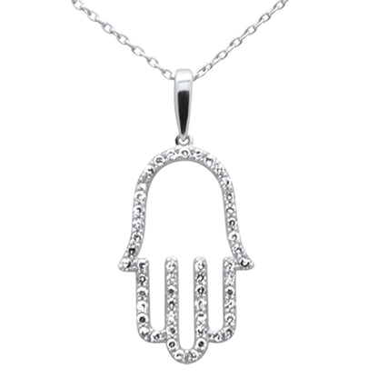 Muse Jewelry .25ct G SI 14K White Gold Diamond Hand of Hamsa Pendant Necklace 18" Long Chain