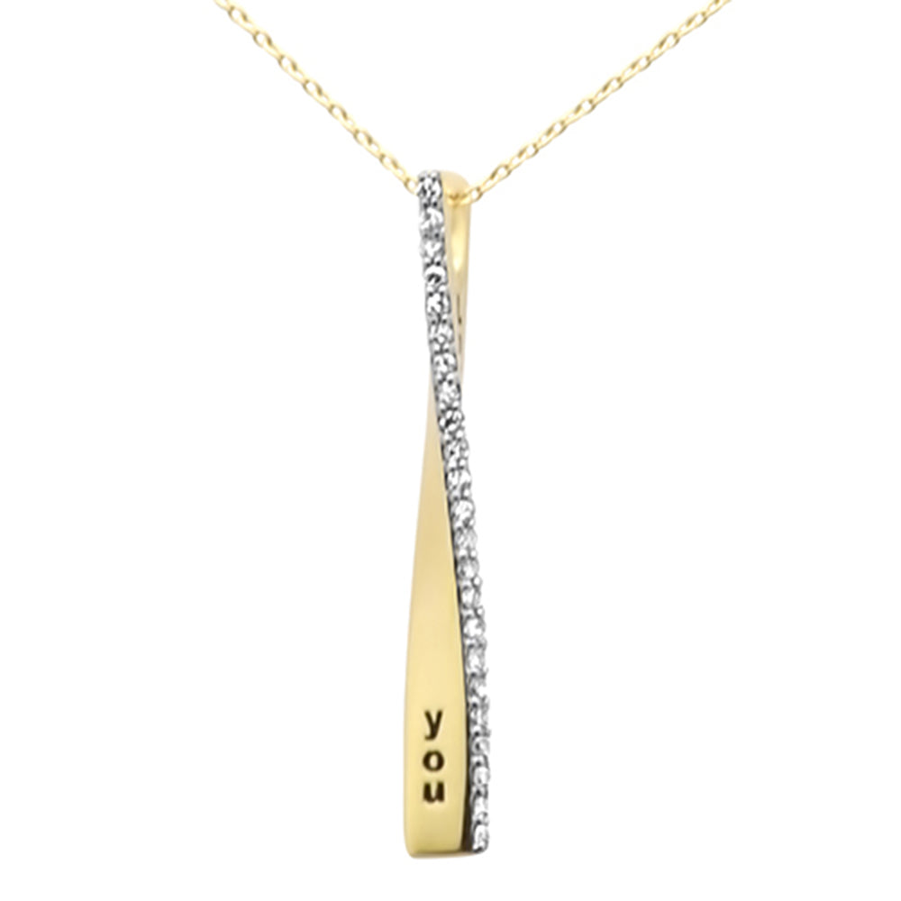 Muse Jewelry .16ct G SI 14K Yellow Gold Diamond "Love You" Engraved Pendant Necklace 18" Long Chain