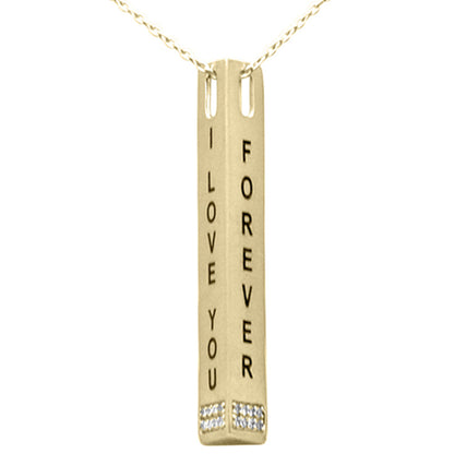 Muse Jewelry .08ct G SI 14K Yellow Gold Diamond "I Love You Forever" Engraved Pendant Necklace 18" Long Chain