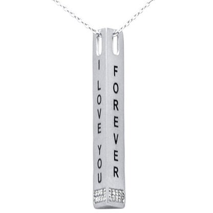 Muse Jewelry .08ct G SI 14K White Gold Diamond "I Love You Forever" Engraved Pendant Necklace 18" Long Chain