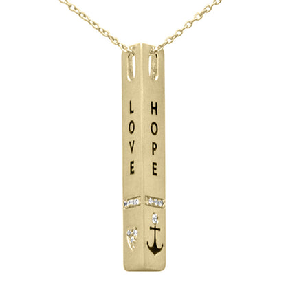 Muse Jewelry .10ct G SI 14K Yellow Gold Diamond "Love Faith Hope" Engraved Pendant Necklace 18" Long Chain