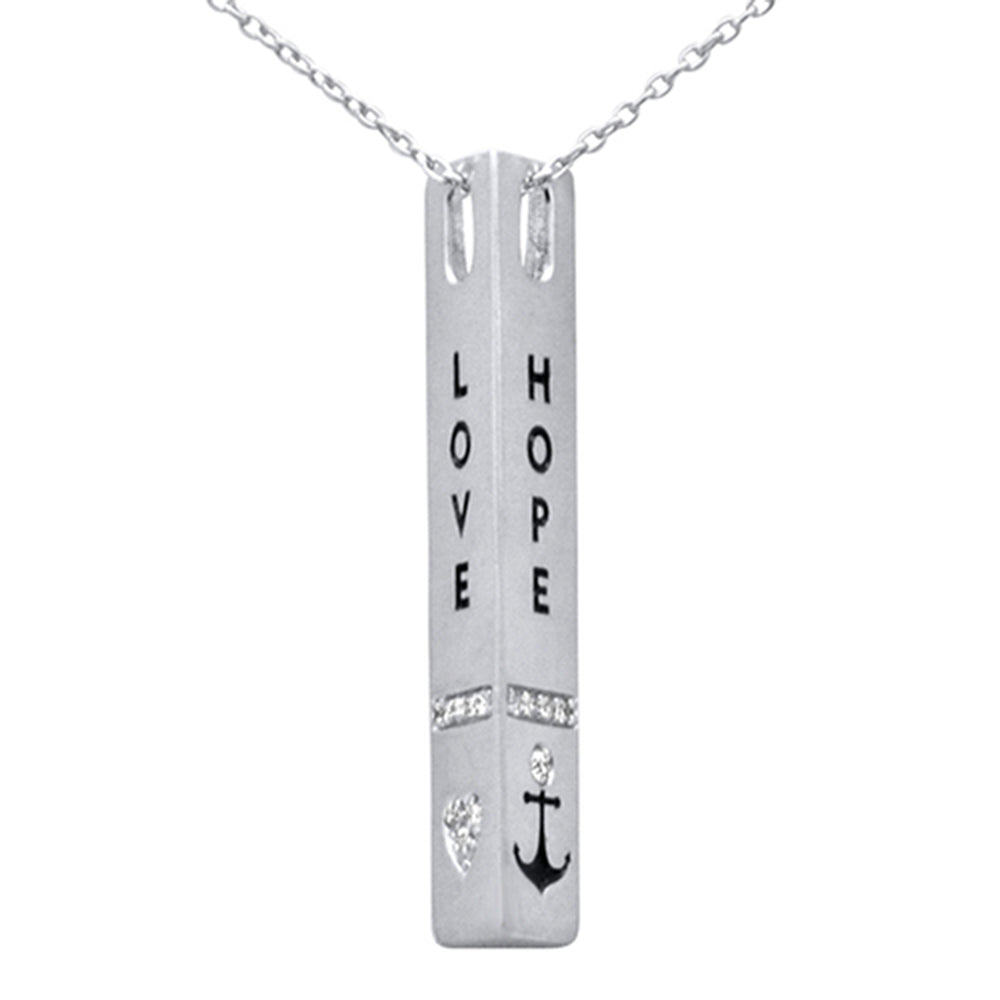 Muse Jewelry .10ct G SI 14K White Gold Diamond "Love Faith Hope" Engraved Pendant Necklace 18" Long Chain