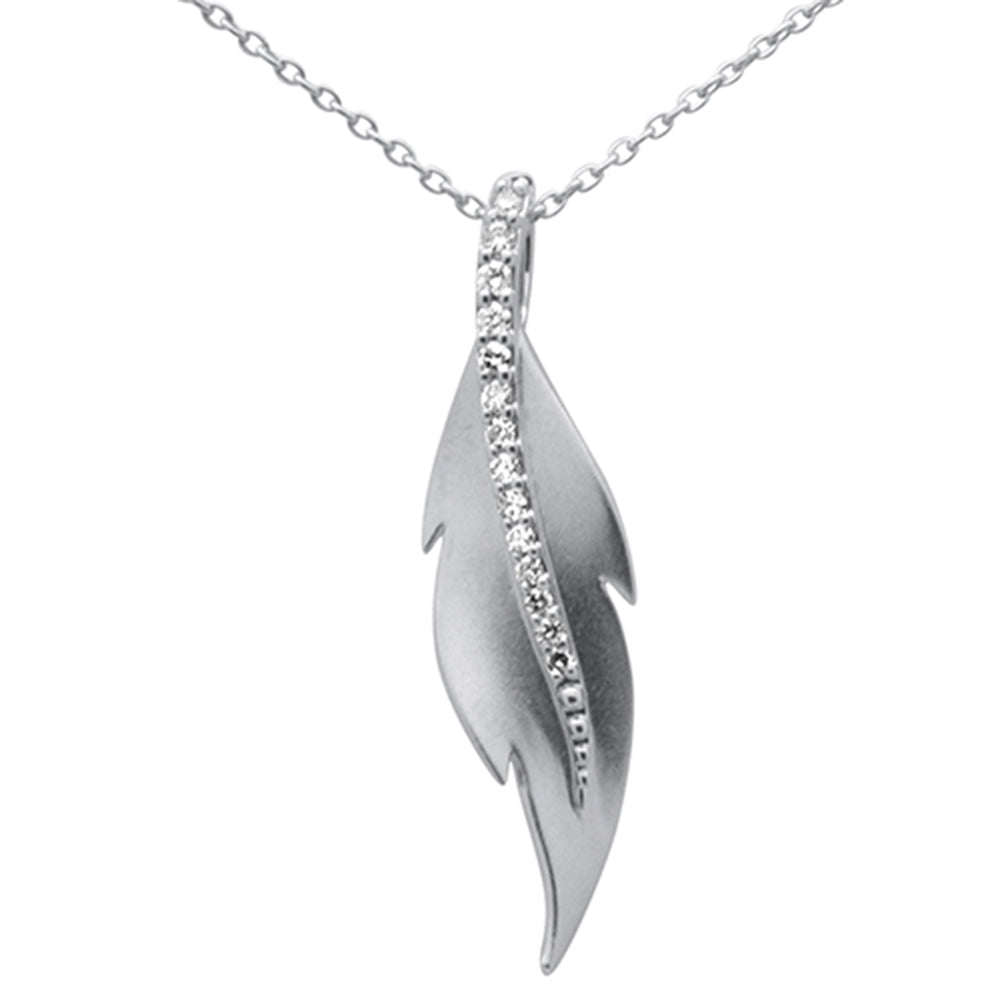 Muse Jewelry .10ct G SI 14K White Gold Diamond Leaf Pendant Necklace 18" Long Chain