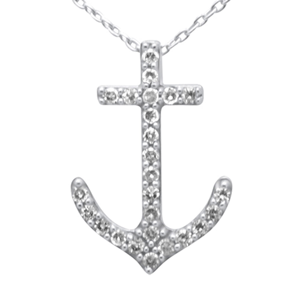 Muse Jewelry .20ct G SI 14K White Gold Diamond Anchor Pendant Necklace 18" Long Chain