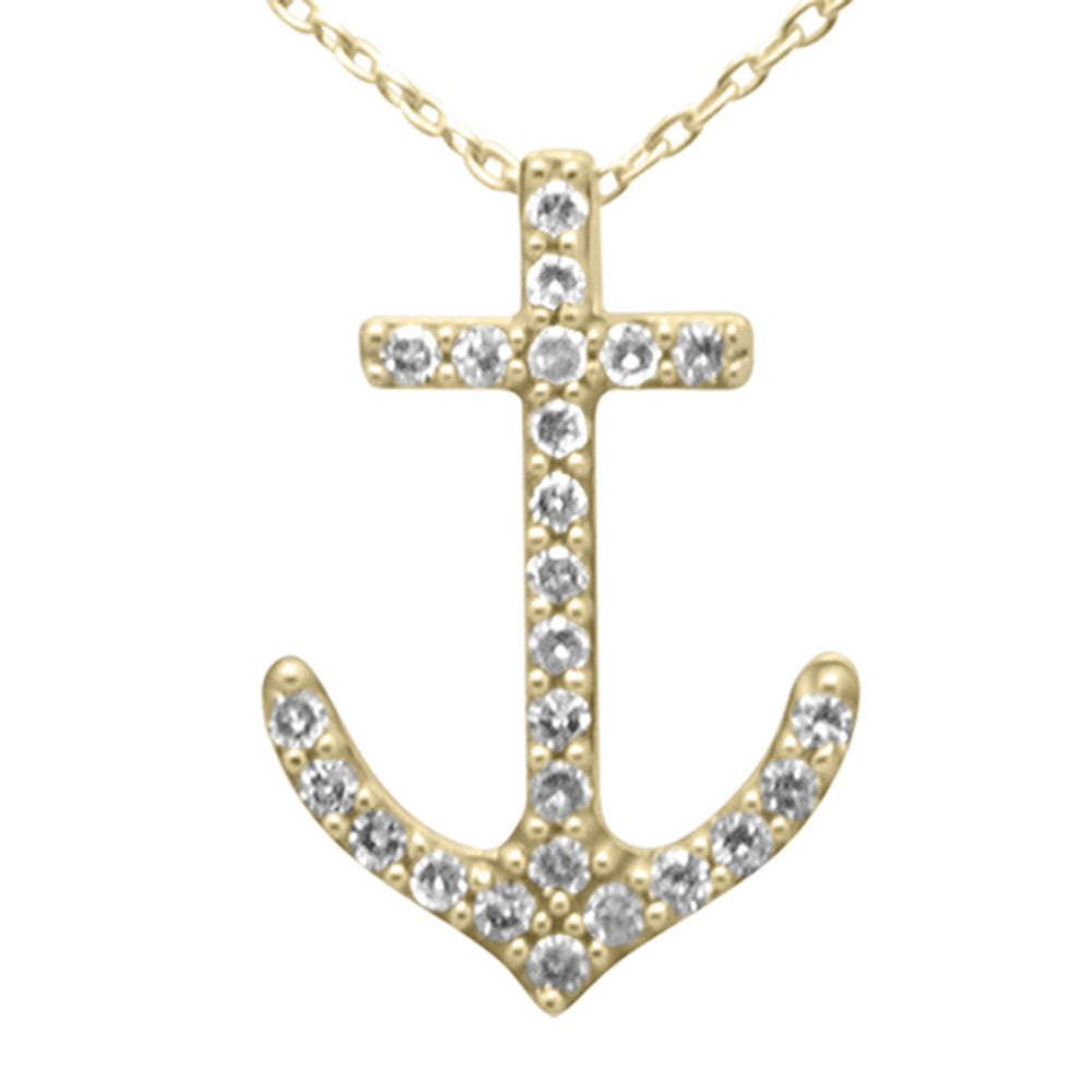 Muse Jewelry .20ct G SI 14K Yellow Gold Diamond Anchor Pendant Necklace 18" Long Chain