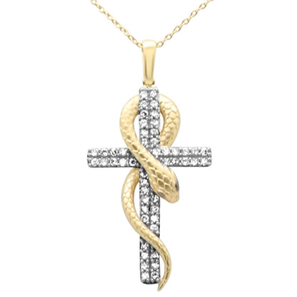 Muse Jewelry .33ct G SI 14K Yellow Gold Diamond Cross Serpentine Pendant Necklace 18" Long Chain