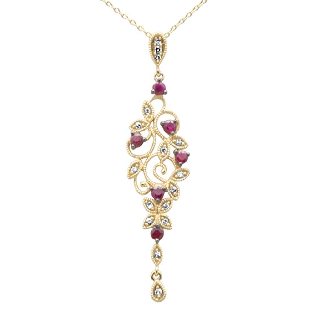 Muse Jewelry .48ct G SI 14K Yellow Gold Diamond & Ruby Gemstones Pendant Necklace 18" Long Chain