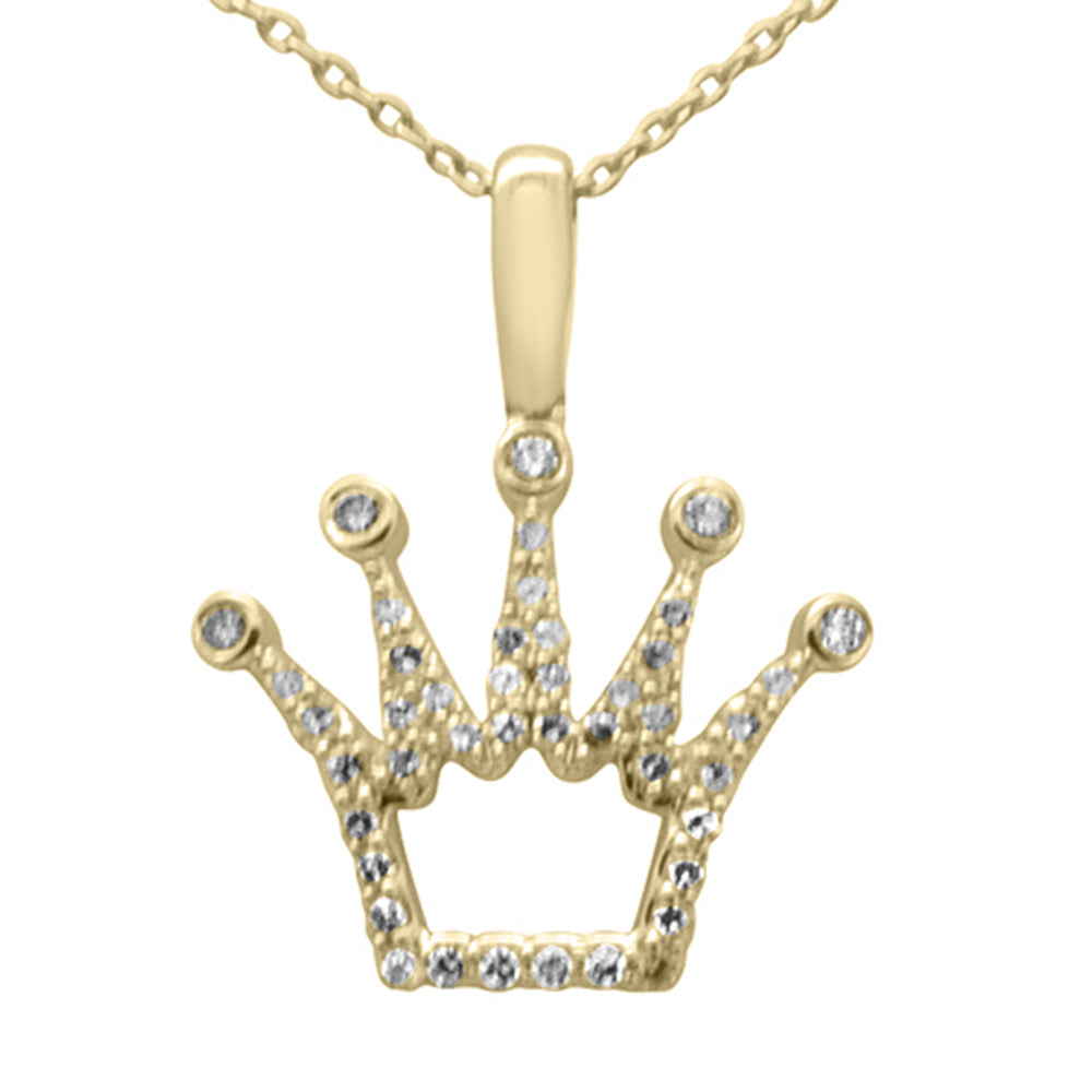 Muse Jewelry .25ct G SI 14K Yellow Gold Diamond Crown Pendant Necklace 18" Long Chain