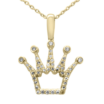 Muse Jewelry .25ct G SI 14K Yellow Gold Diamond Crown Pendant Necklace 18" Long Chain