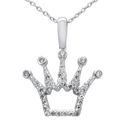 Muse Jewelry .25ct G SI 14K White Gold Diamond Crown Pendant Necklace 18" Long Chain