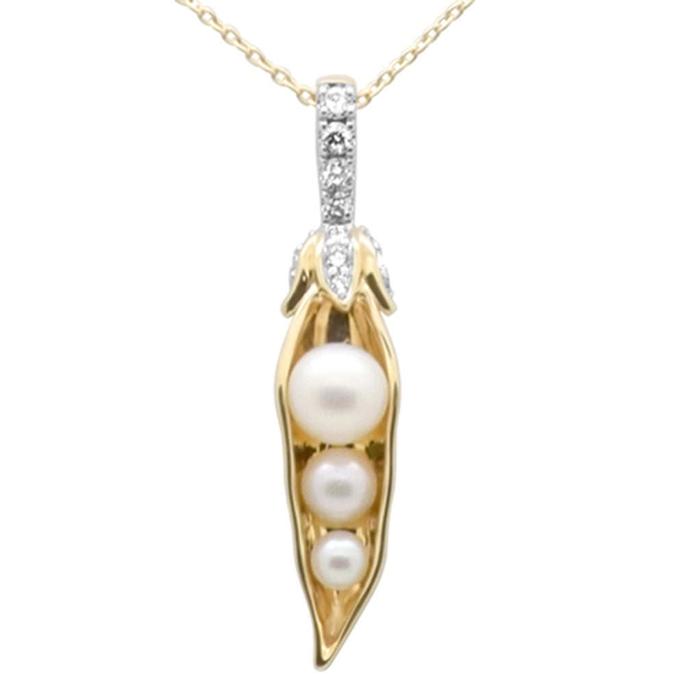 Muse Jewelry .13ct G SI 14K Yellow Gold Diamond Pearl Pendant Necklace 18" Long Chain