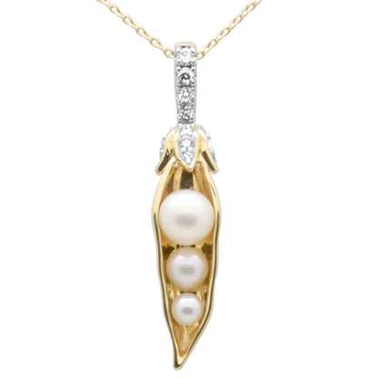 Muse Jewelry .13ct G SI 14K Yellow Gold Diamond Pearl Pendant Necklace 18" Long Chain