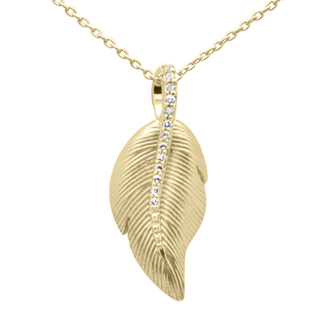 Muse Jewelry .06ct G SI 14K Yellow Gold Diamond Leaf Pendant Necklace 18" Long Chain