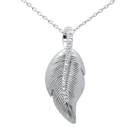 Muse Jewelry .06ct G SI 14K White Gold Diamond Leaf Pendant Necklace 18" Long Chain