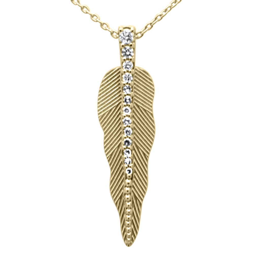 Muse Jewelry .13ct G SI 14K Yellow Gold Diamond Leaf Pendant Necklace 18" Long Chain