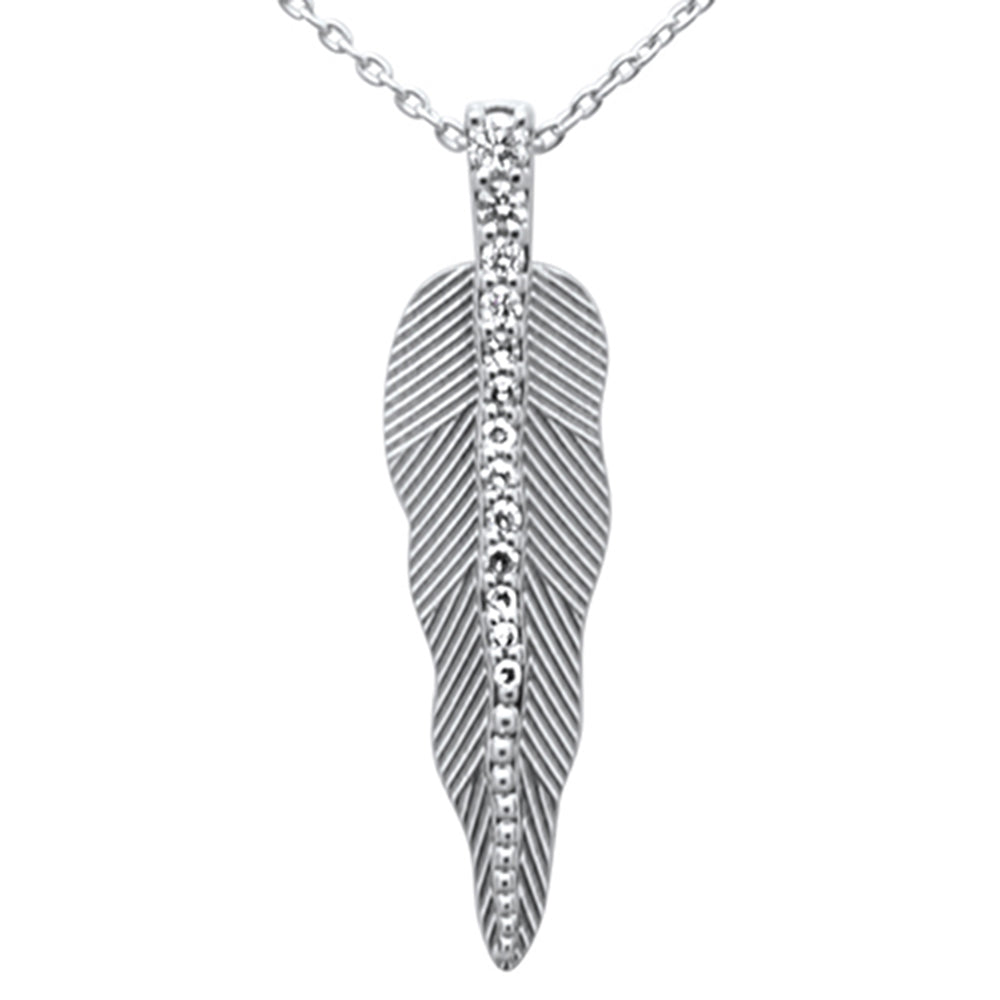 Muse Jewelry .13ct G SI 14K White Gold Diamond Leaf Pendant Necklace 18" Long Chain