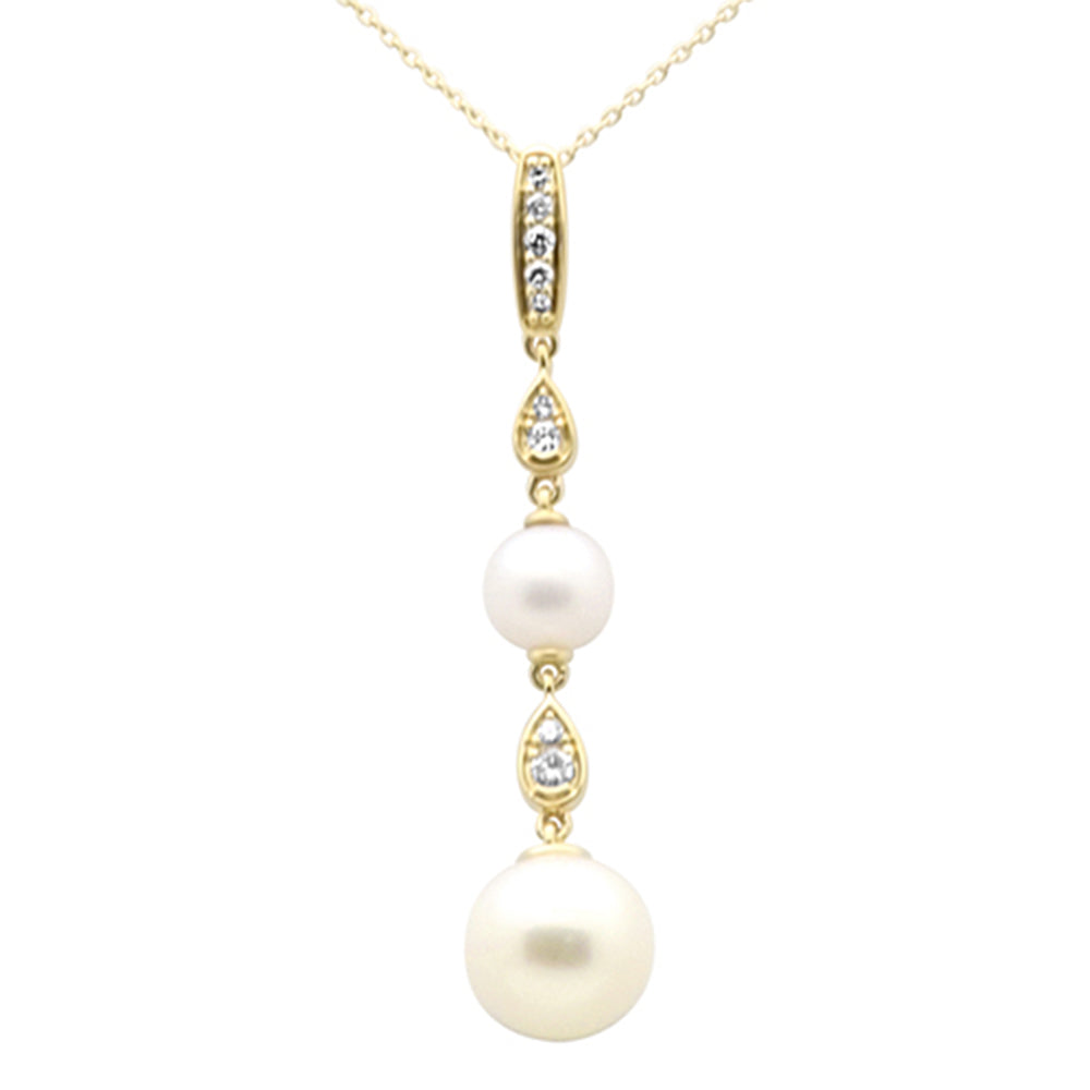 Muse Jewelry .16ct G SI 14K Yellow Gold Diamond Pearls Pendant Necklace 18" Long Chain