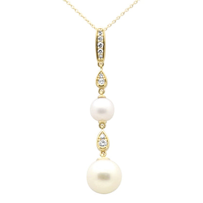 Muse Jewelry .16ct G SI 14K Yellow Gold Diamond Pearls Pendant Necklace 18" Long Chain