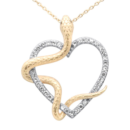 Muse Jewelry .25ct G SI 14K Yellow Gold Diamond Heart & Snake Pendant Necklace 18" Long Chain