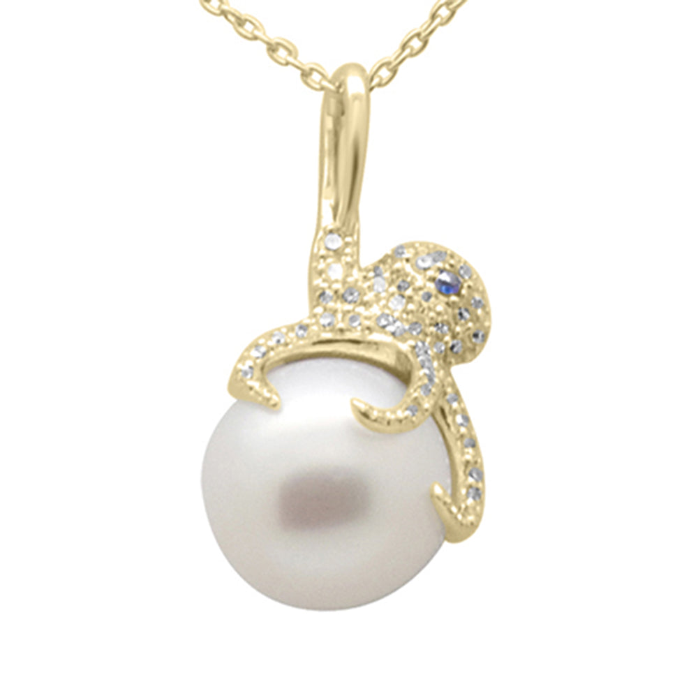 Muse Jewelry .20ct G SI 14K Yellow Gold Diamond Pearl Pendant Necklace 18" Long Chain