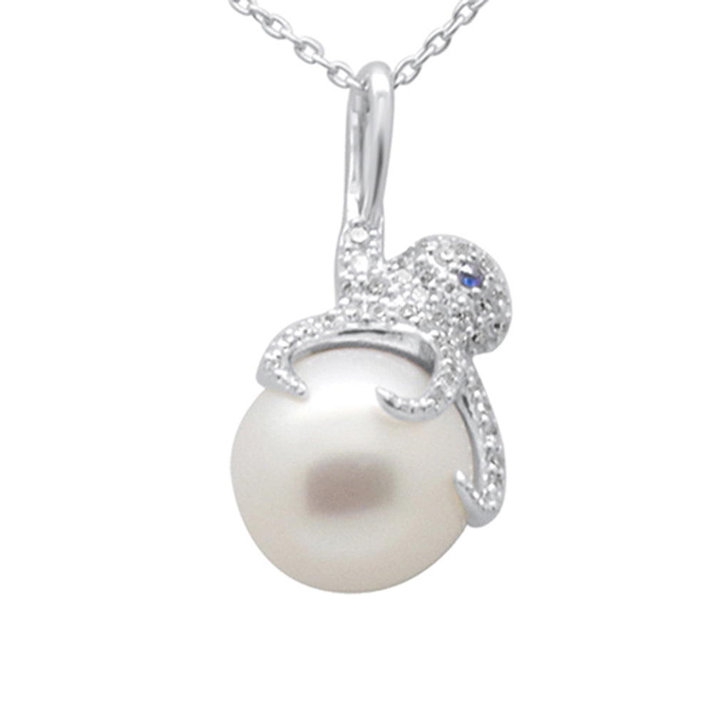 Muse Jewelry .20ct G SI 14K White Gold Diamond Pearl Pendant Necklace 18" Long Chain