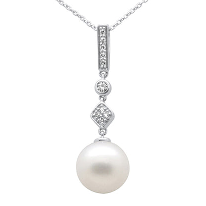 Muse Jewelry .10ct G SI 14K White Gold Diamond Pearl Pendant Necklace 18" Long Chain